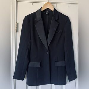 JW Jason Wu Black Satin Trim Tuxedo Blazer Size 6 Single Button